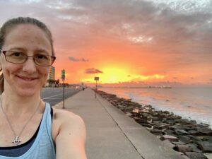 Dr. Molly after a run at sunrise in Galveston